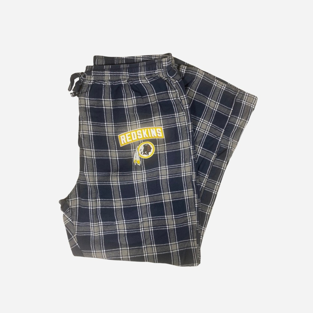 NFL Team Apparel Washington Redskins Pajama Pants Navy Blue Plaid Cotton Large